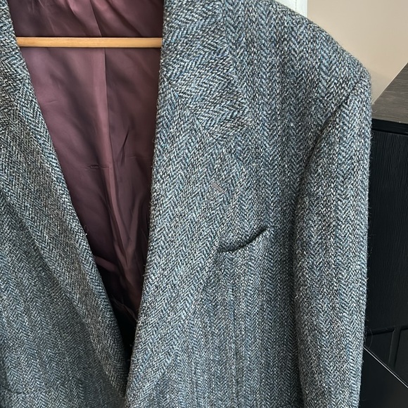Moores Harris Tweed Blue Gray Wool Blazer Men’s 44R Single Breasted Sportscoat - Picture 4 of 16